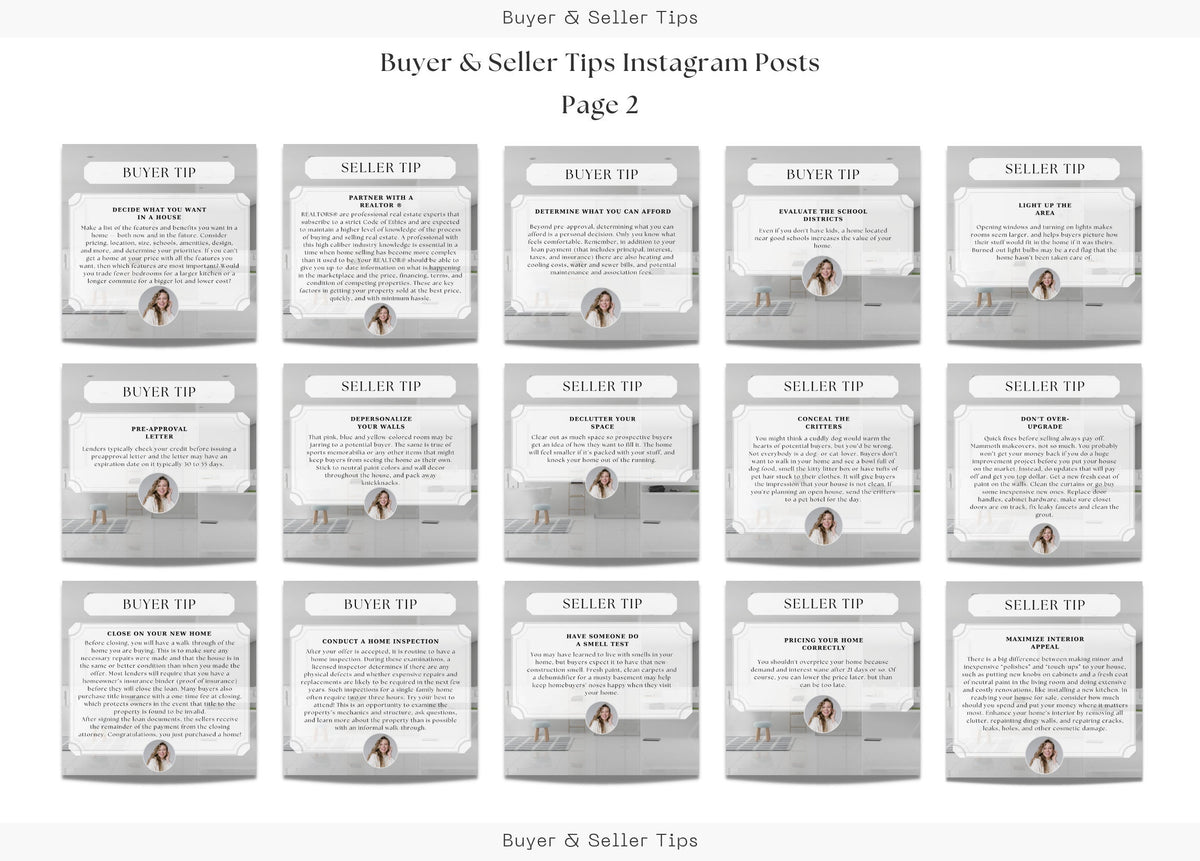 30 Buyer & Seller Tips Social Media Posts | Buyer and Seller Tips Instagram Posts | Real Estate Marketing | Facebook Posts
