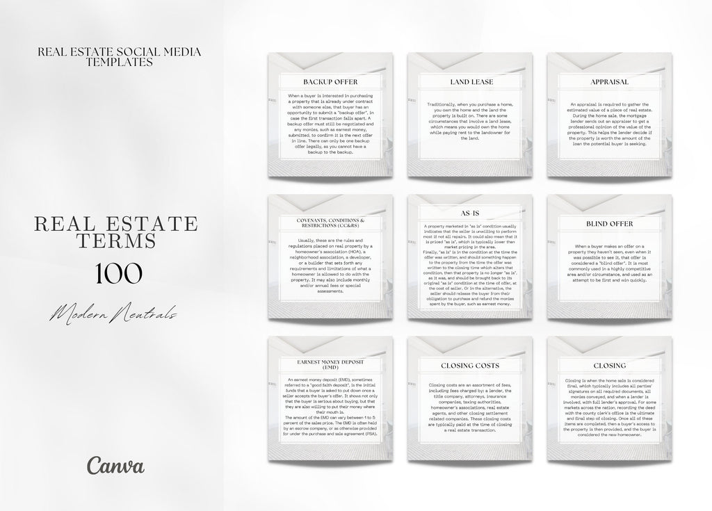 100 Real Estate Terms Social Media Posts | Real Estate Terms Instagram Posts | Real Estate Marketing | Instagram | Facebook Posts |