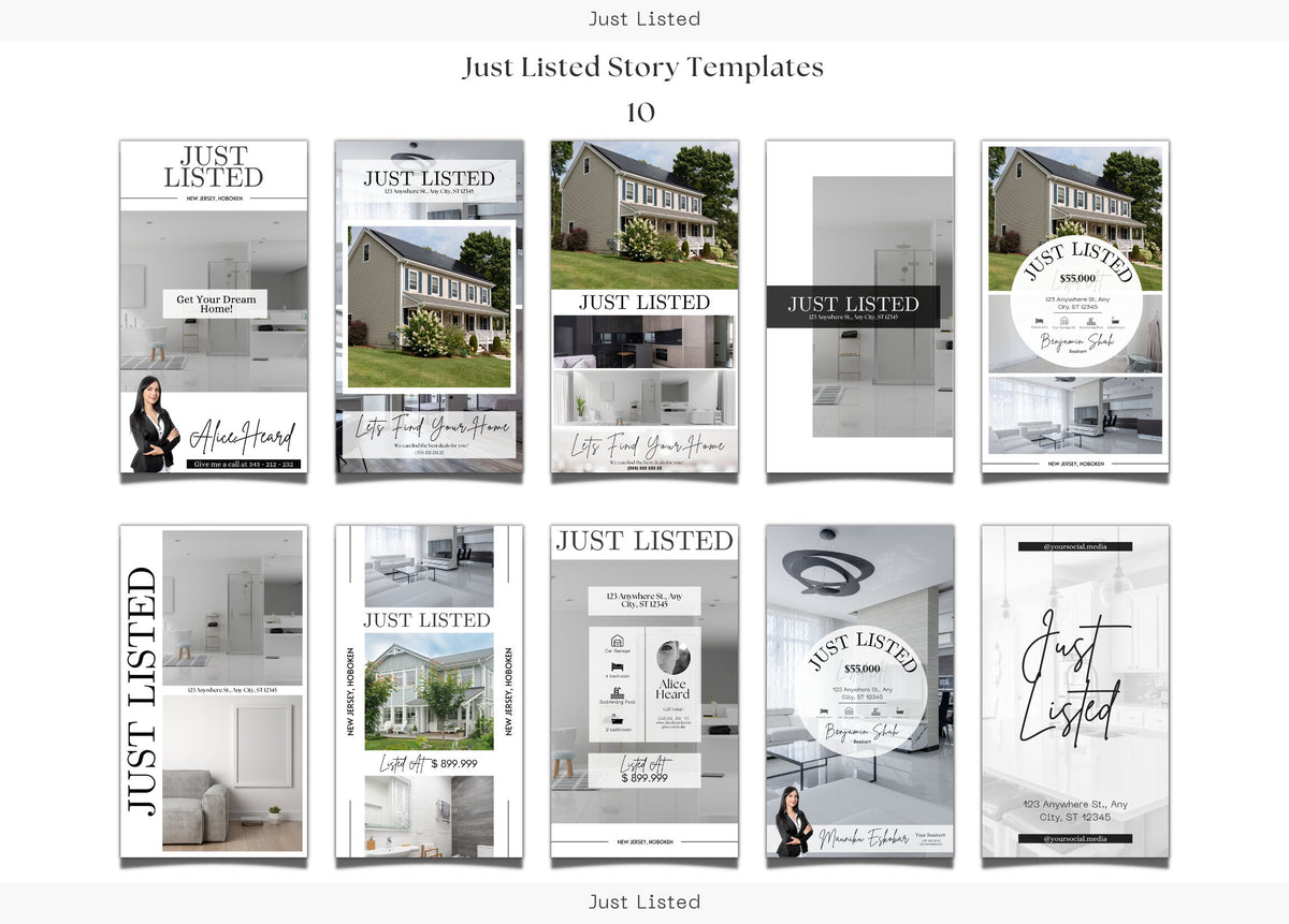 10 Just Listed Story Templates | Listing Updates | Just Listed Instagram Stories | Real Estate Marketing | Instagram Templates