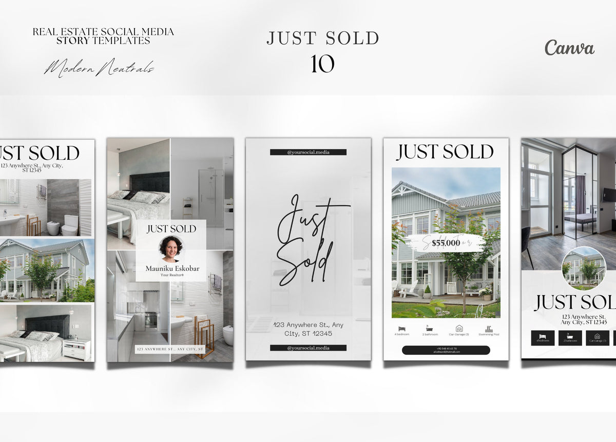10 Just Sold Stories | Listing Updates | Just Sold Instagram Stories| Real Estate Marketing | Instagram | Realtor Templates | Canva