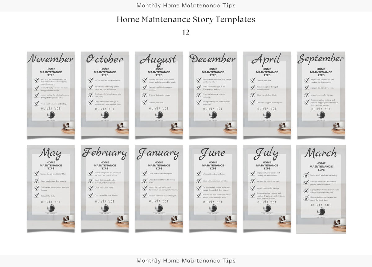 Home Maintenance Tips | Home Maintenance Stories | Home Maintenance Instagram Stories| Real Estate Marketing | Realtor Marketing | Canva