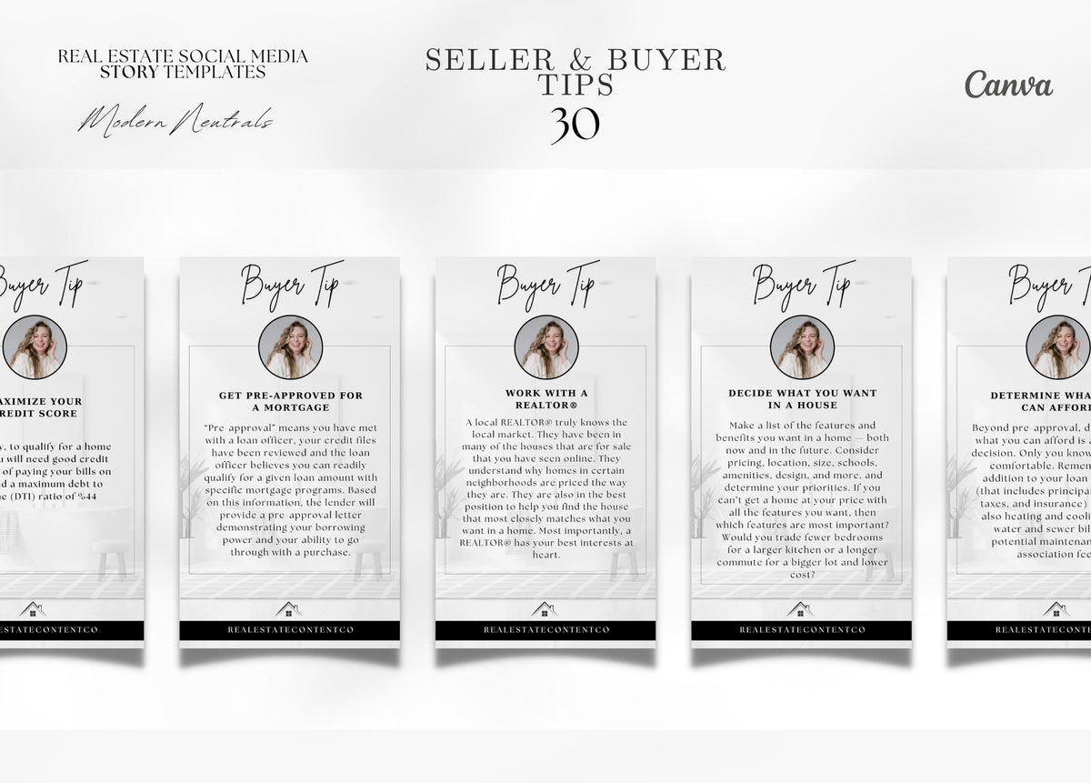 Buyer & Seller Tips Instagram Story Templates | Real Estate Marketing | Realtor Marketing | Realtor Social Media Templates | Canva Templates