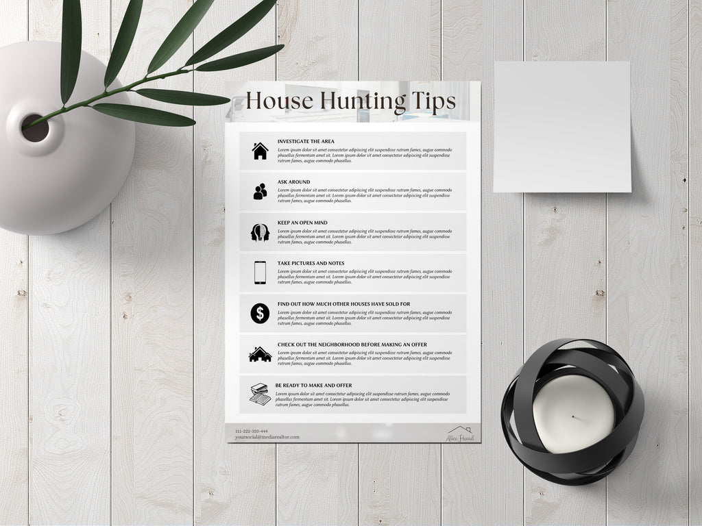 House Hunting Checklist, Real Estate Templates, Home Buyer Packet, Realtor Templates, Realtor Marketing, Real Estate Marketing Templates.