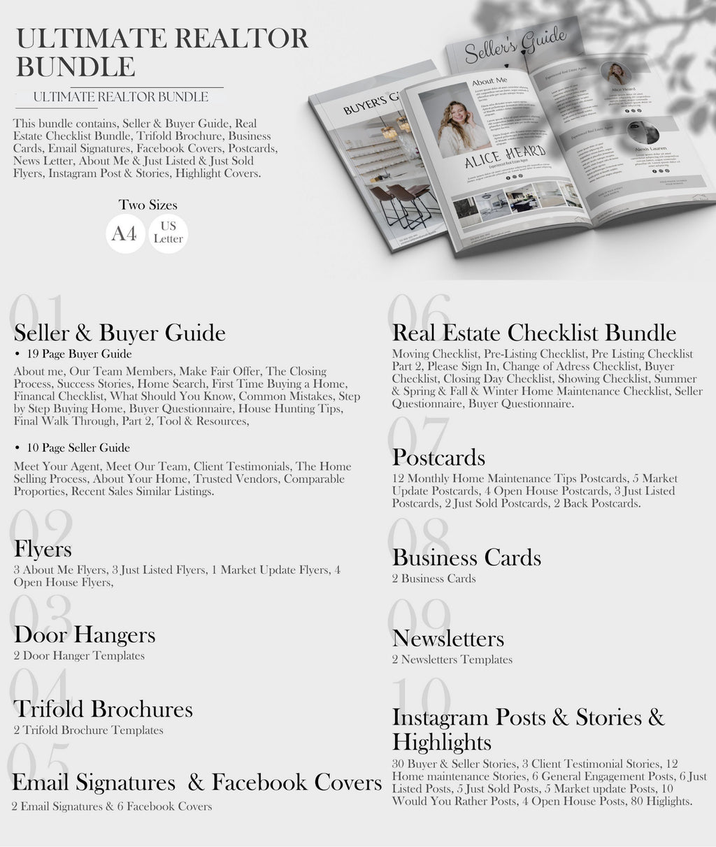 REALTOR BUNDLE, Real Estate Marketing, Listing Presentation, Real Estate Instagram Templates, Buyers and Sellers Guide, Realtor Farming
