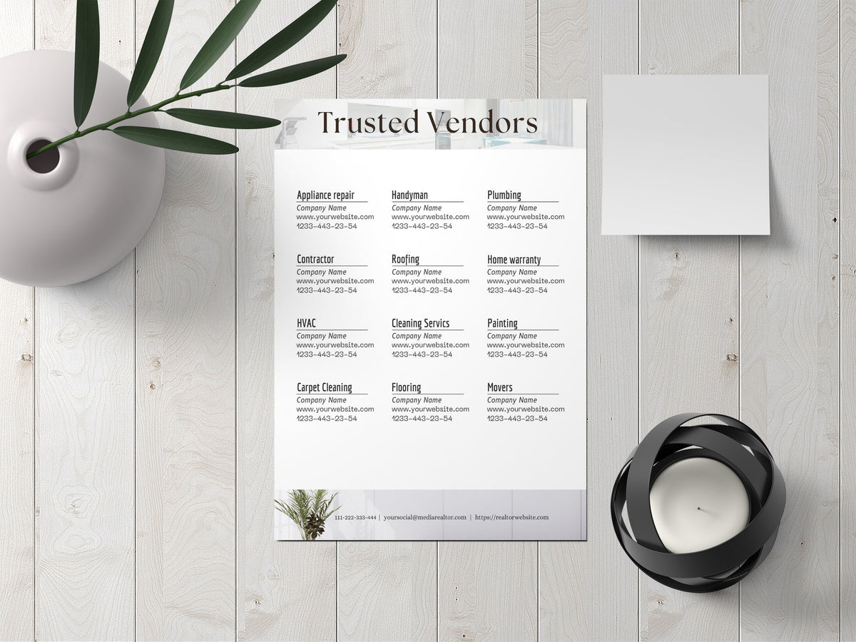 Real Estate Trusted Vendor Template | Realtor Referral, Trusted Vendor List, Recommendations List, Realtor Marketing, Real Estate Template