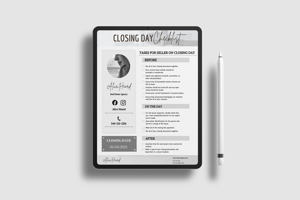 Real Estate Checklist | Realtor Checklist | Closing Day Checklist | Canva Realtor | Real Estate Template | Realtor Guide |Home Selling Guide