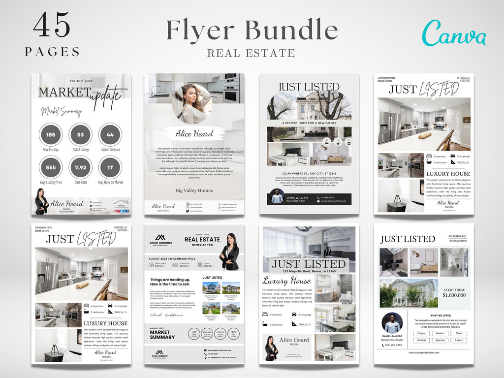 Real Estate Flyers Bundle | Realtor Flyer Templates | Real Estate Marketing Flyers | Just Listed Flyer | New Agent Flyer | Canva Realtor