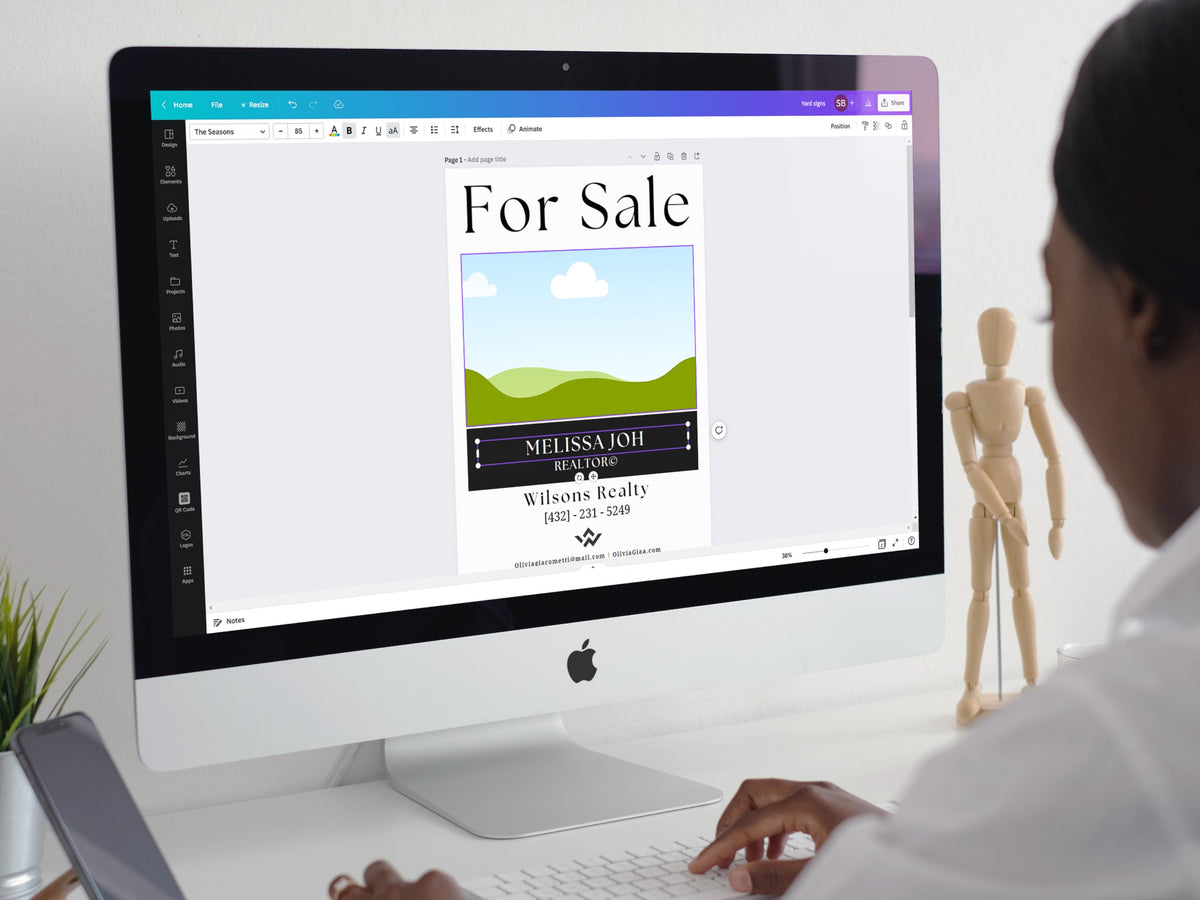 Modern Real Estate Yard Sign, Custom For Sale Sign (Editable Canva Template)