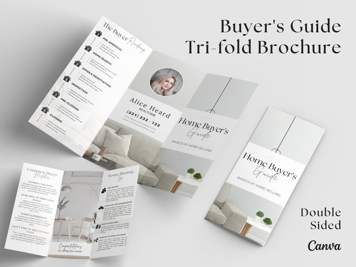 Real Estate Buyer's Guide Brochure, Real Estate Tri-Fold Brochure, Tri-fold Real Estate, Buyer Guide, Real Estate Marketing, Double-Sided