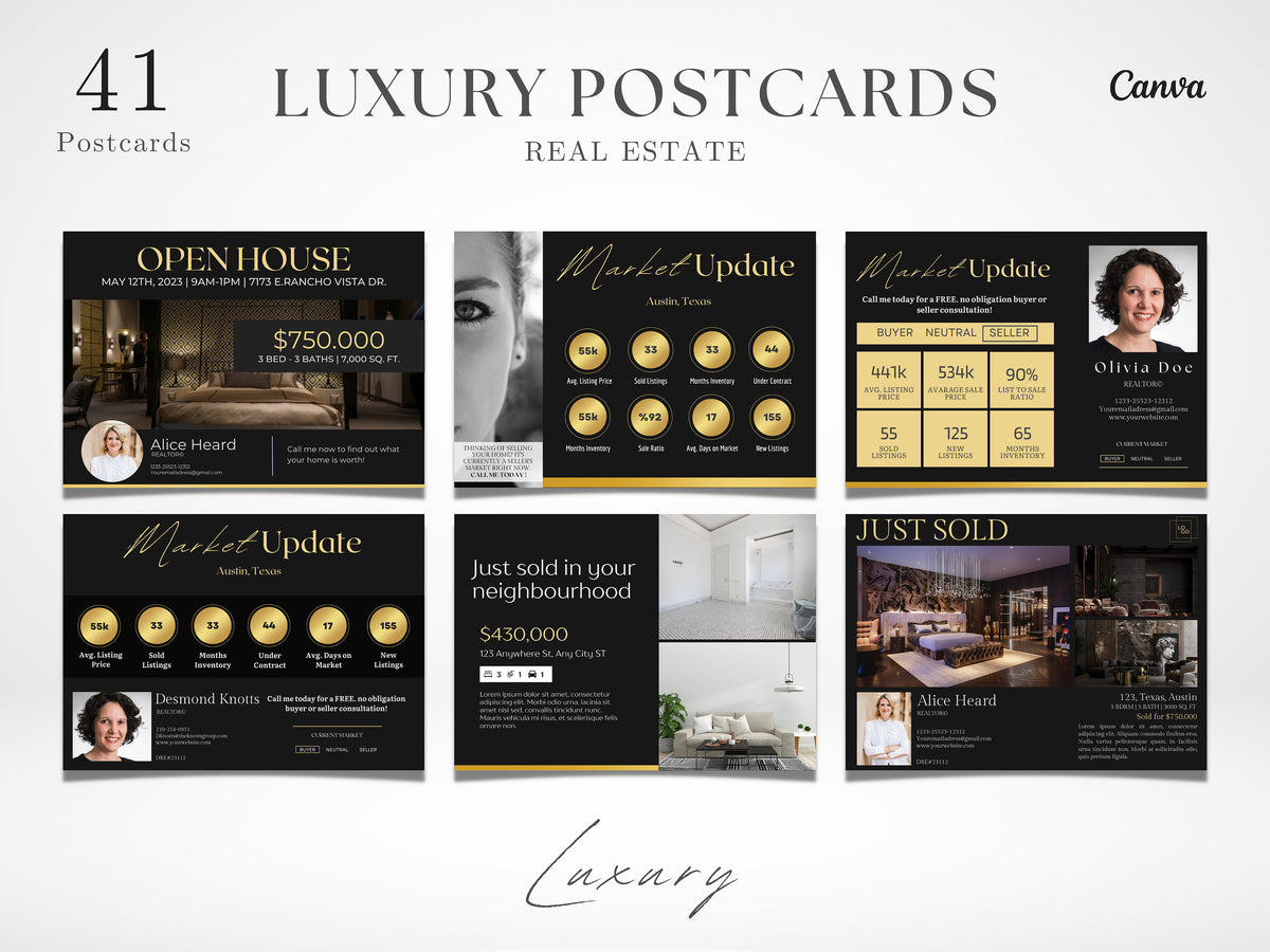 Luxury Real Estate Postcards | Realtor Black and Gold Postcards | Realtor Intro Card | Realtor Marketing Tool | Luxury Agent Marketing