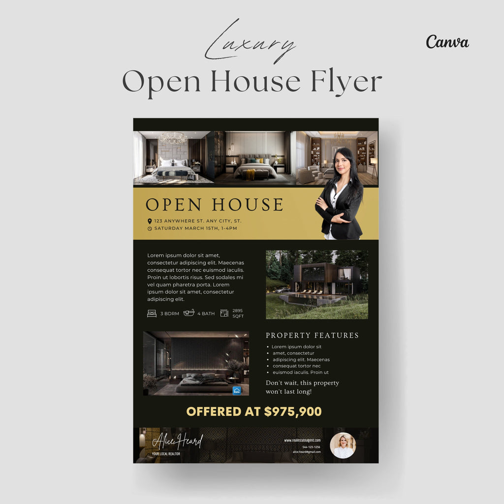 Open House Flyer | Real Estate Open House Flyer Template | Just Listed Flyer | Real Estate Marketing | Editable Canva Template