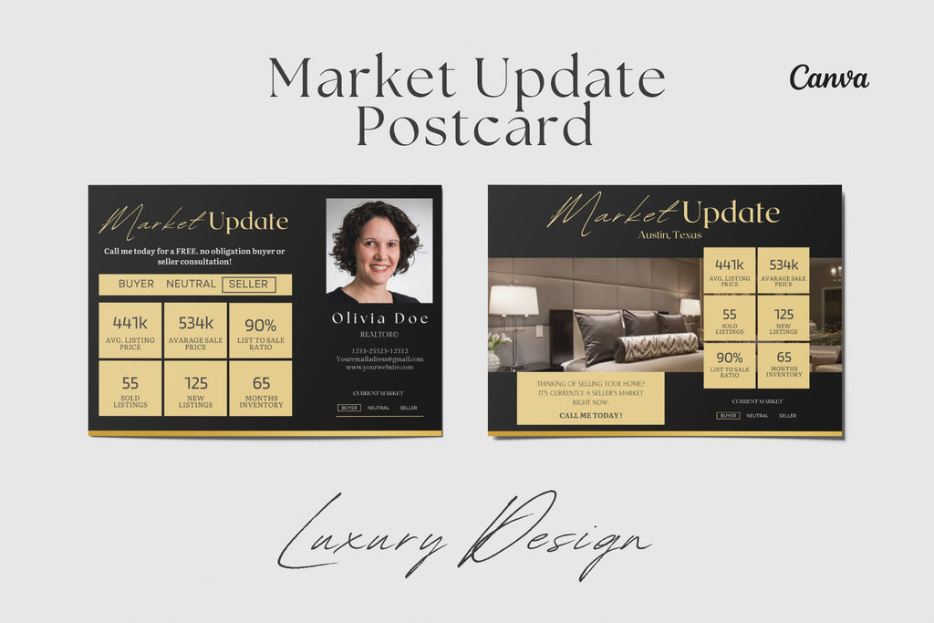 Luxury Market Update Postcard, Realtor Postcards, Real Estate Farming, Real Estate Postcards, Neighborhood Farming.