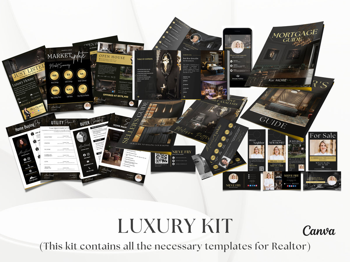 2025 Luxury Gold Real Estate Templates Canva, Realtor Marketing, Real Estate Social Media, High Quality Realtor Branding, Realtor Tools,