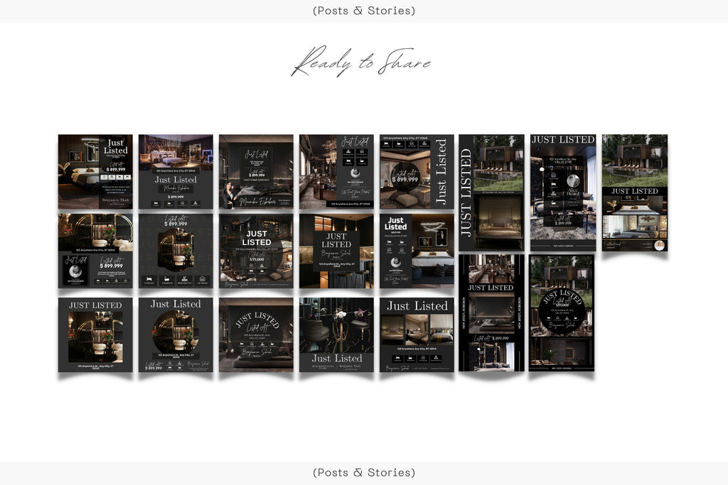 Just Listed Luxury Social Media Posts and Stories | Listing Updates | Just Listed Instagram | Black Real Estate Marketing | Gold Realtor