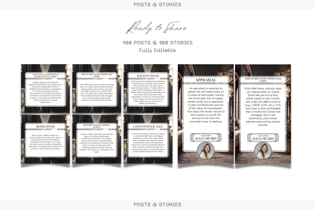Luxury Real Estate Terms Social Media Posts | Real Estate Terms Instagram Posts and Stories | Real Estate Marketing | Luxury Realtor