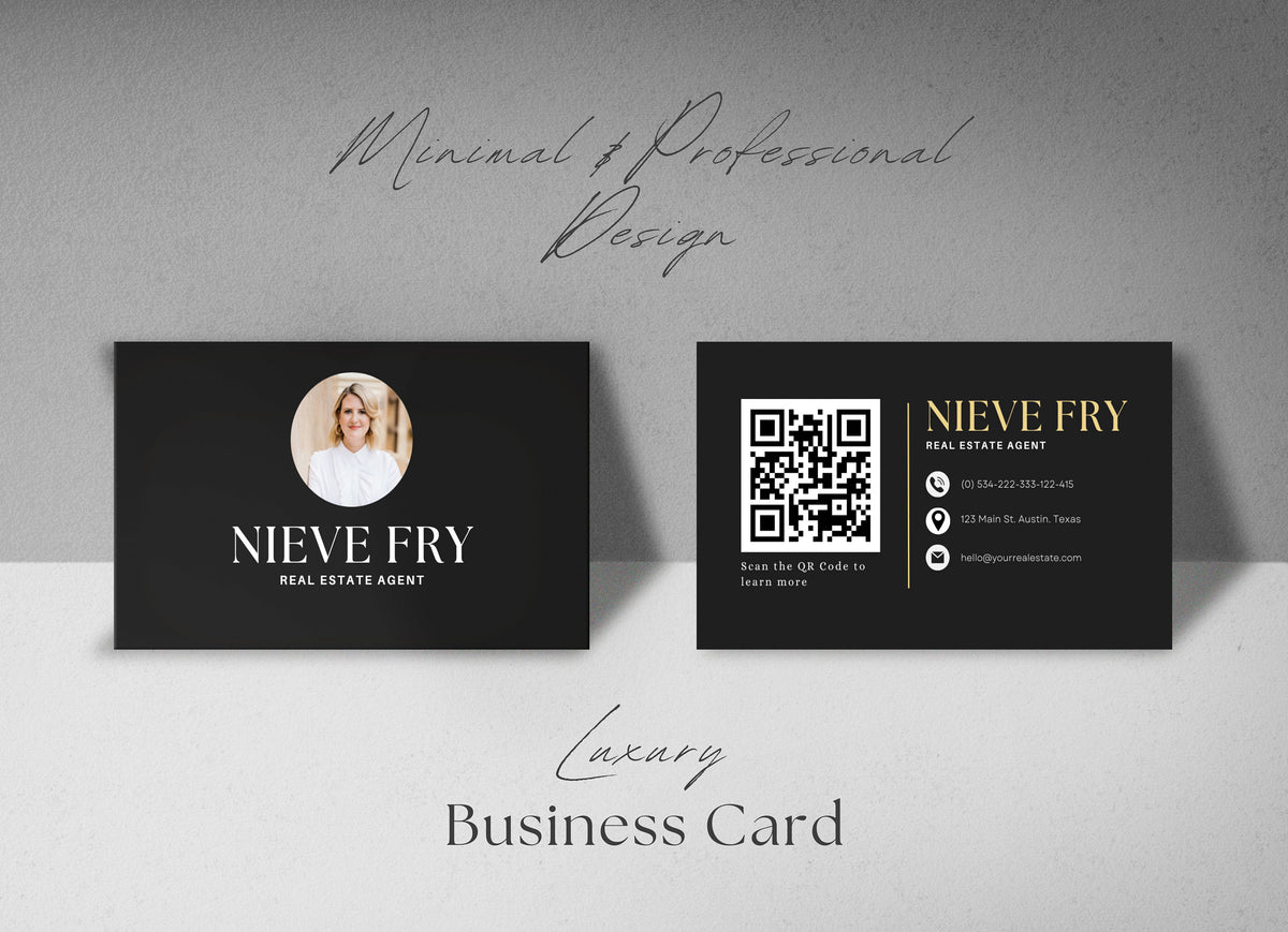 Luxury Realtor Business Card, Real Estate Agent Business Card Template, Black Canva Business Card Template
