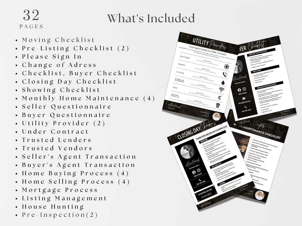 Luxury Real Estate Checklist | Realtor Checklist | Black Checklist | Canva Realtor | Black Realtor Checklists | Realtor Guide