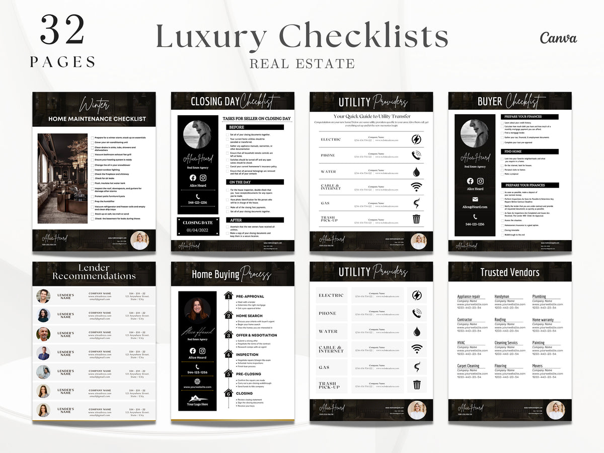 Luxury Real Estate Checklist | Realtor Checklist | Black Checklist | Canva Realtor | Black Realtor Checklists | Realtor Guide