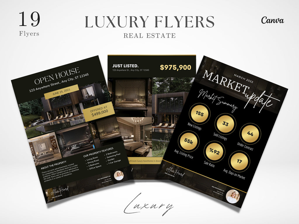 Luxury Real Estate Marketing Flyer Templates | Realtor Flyer Bundle | Luxury Flyers | Real Estate Marketing Essentials | Canva Flyers