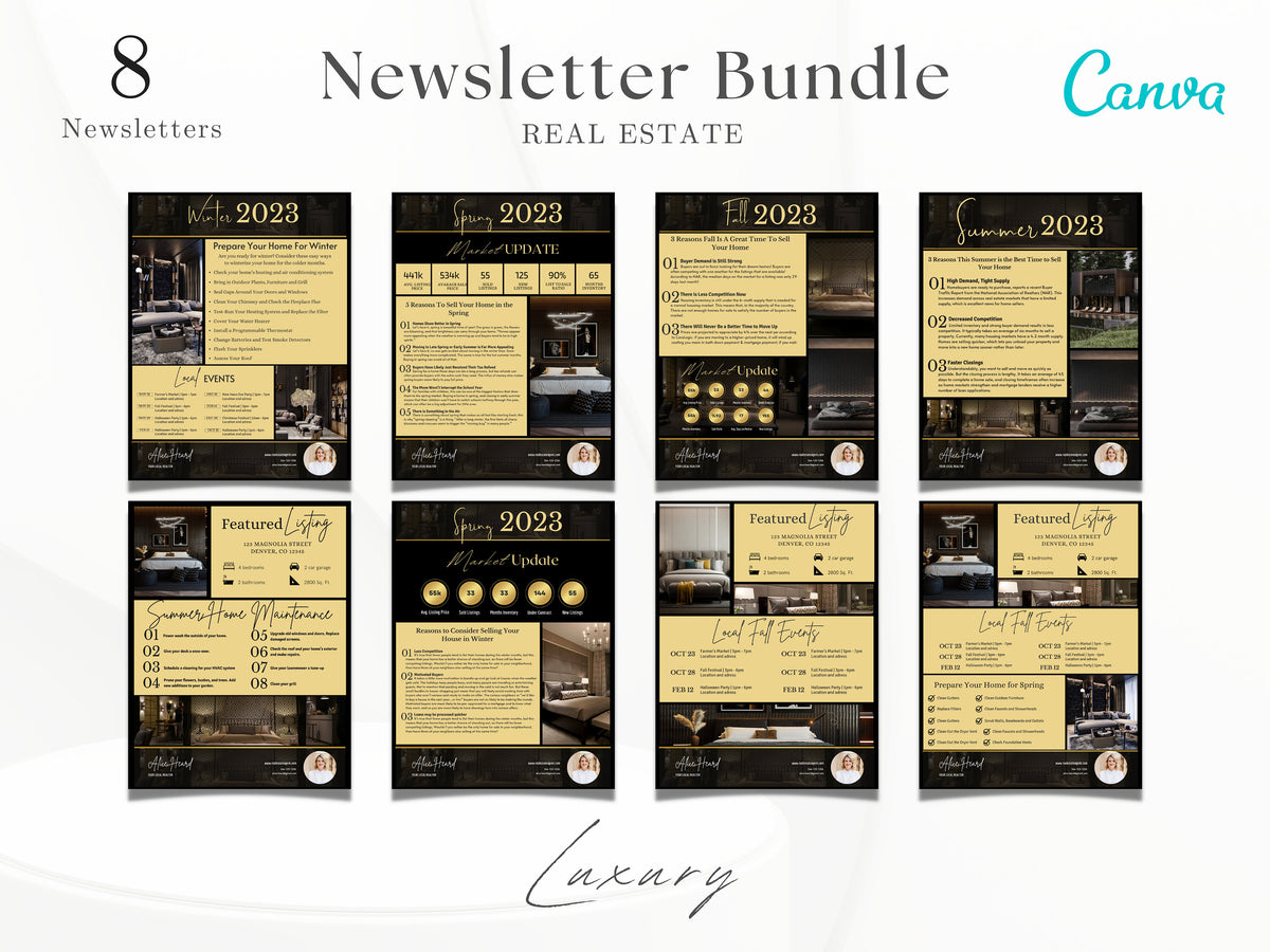 Luxury Real Estate Newsletter Bundle | Summer, Winter, Fall, Spring | Real estate marketing | Realtor newsletter | Realtor Marketing
