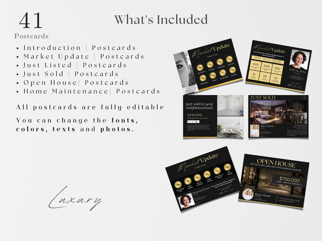 Luxury Real Estate Postcards | Realtor Black and Gold Postcards | Realtor Intro Card | Realtor Marketing Tool | Luxury Agent Marketing