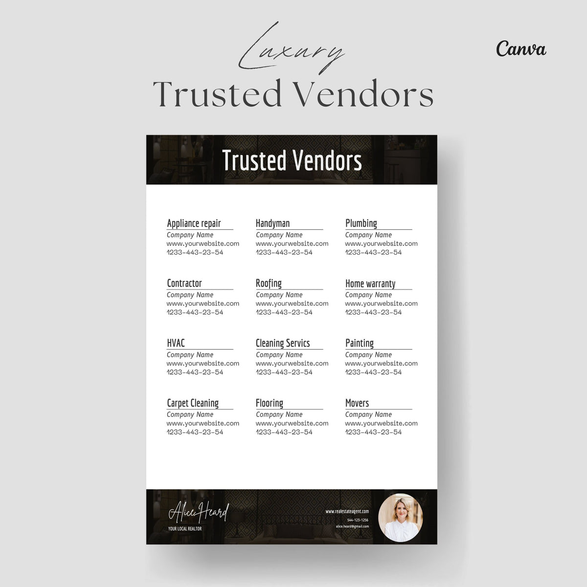 Realtor Trusted Vendor List Template | Referral Recommendations (US Letter)