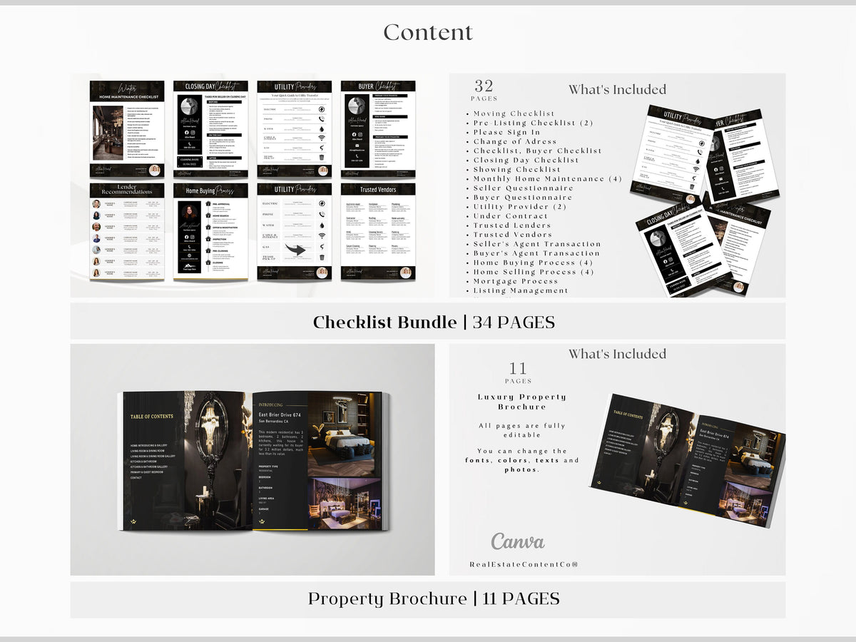 2025 Luxury Gold Real Estate Templates Canva, Realtor Marketing, Real Estate Social Media, High Quality Realtor Branding, Realtor Tools,