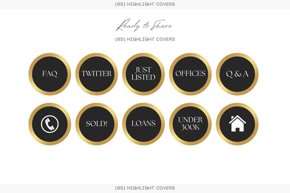 Realtor Instagram Highlight Covers | Luxury Instagram Highlights Icon Real Estate | Social Media | Realtor Marketing | Gold Realtor