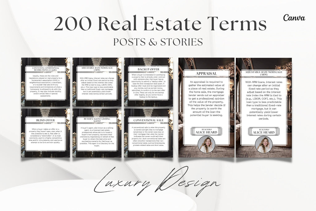 Luxury Real Estate Terms Social Media Posts | Real Estate Terms Instagram Posts and Stories | Real Estate Marketing | Luxury Realtor