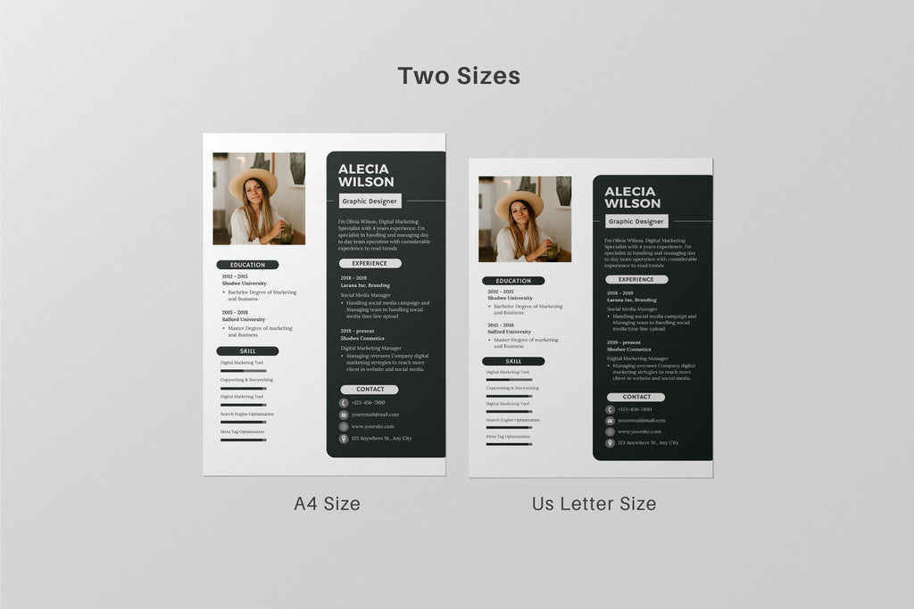 Feminen Resume Template With Photo, Professional Clean Resume Template Canva, CV Template Minimal Executive Elegant Resume Template