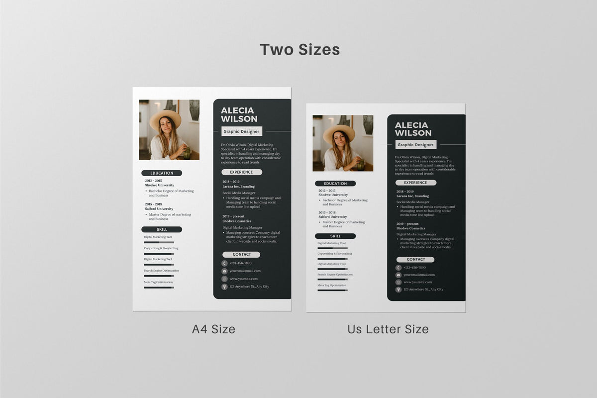 Feminen Resume Template With Photo, Professional Clean Resume Template Canva, CV Template Minimal Executive Elegant Resume Template