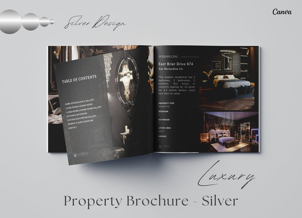 Silver Luxury Property Brochure | Real Estate Property Magazine| Open House Magazine | Realtor Home Brochure| Realtor Feature Sheet