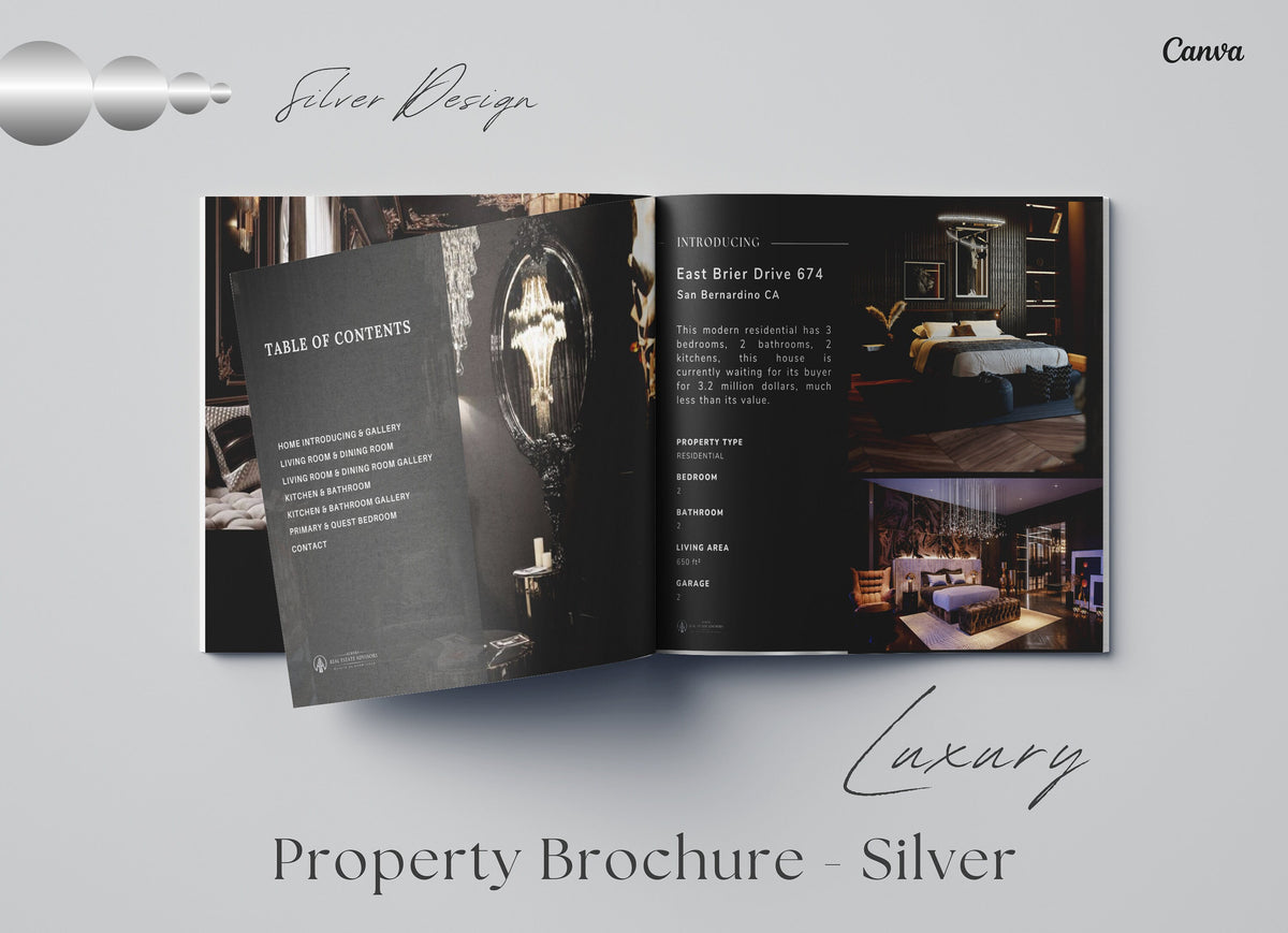 Silver Luxury Property Brochure | Real Estate Property Magazine| Open House Magazine | Realtor Home Brochure| Realtor Feature Sheet