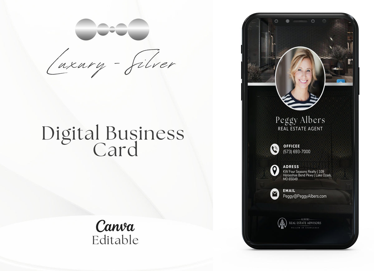 Silver Digital Business Card | Realtor Business Card | Real Estate Business Card | Realtor Prospect Card | Realtor Canva