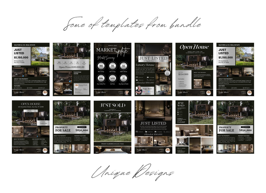 Silver Luxury Real Estate Marketing Flyer Templates | Realtor Flyer Bundle | Luxury Flyers | Real Estate Marketing Essentials | Canva Flyers