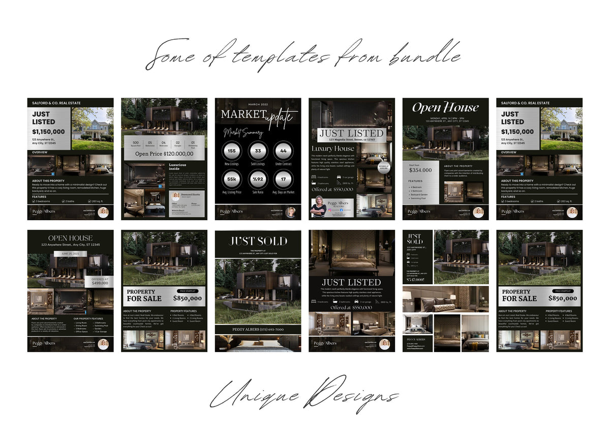 Silver Luxury Real Estate Marketing Flyer Templates | Realtor Flyer Bundle | Luxury Flyers | Real Estate Marketing Essentials | Canva Flyers