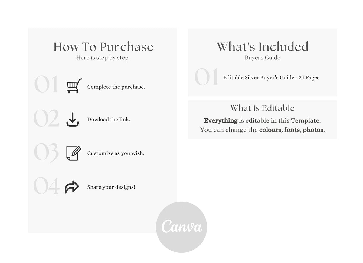 Silver Luxury Buyer's Guide | Realtor Buyer Guide | Home Buyer Guide | Realtor Guide | Realtor Canva Templates | Luxury Real Estate Template