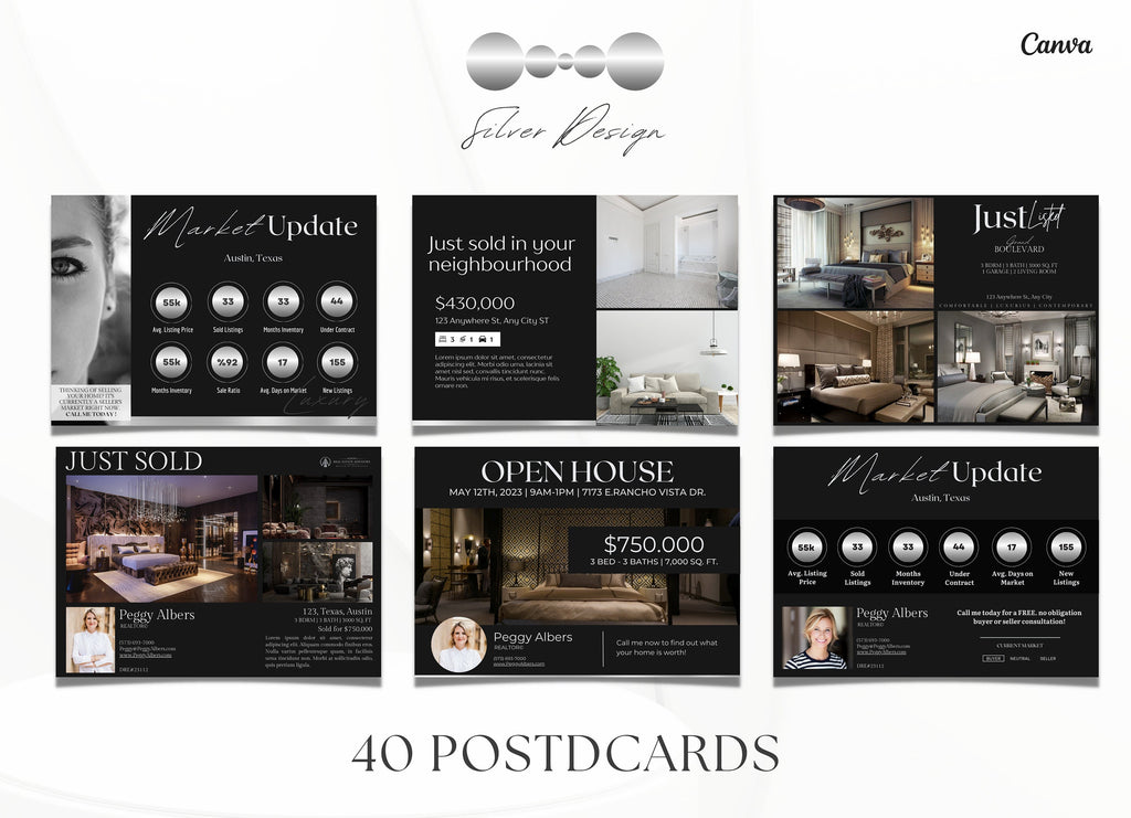 Silver Luxury Real Estate Postcards | Realtor Postcards | Realtor Intro Card | Realtor Marketing Tool | Luxury Agent Postcard