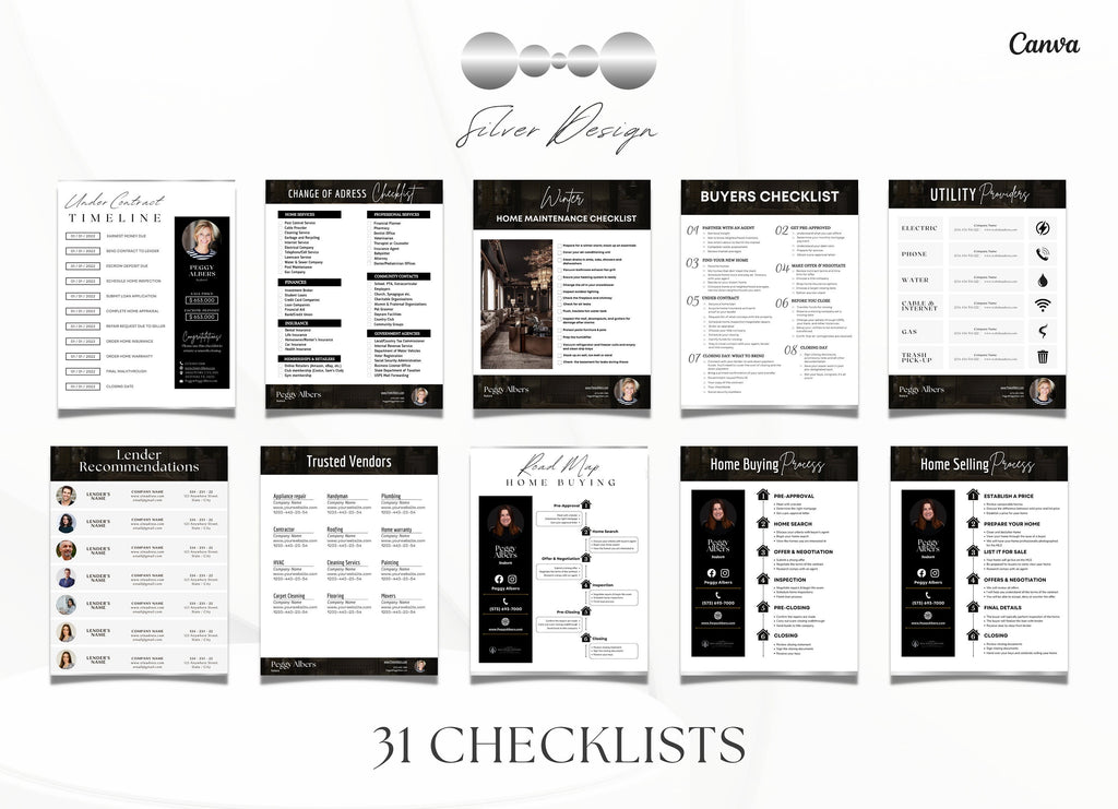Silver Luxury Real Estate Checklist | Realtor Checklist | Luxury Checklist | Canva Realtor | Real Estate Template | Realtor Guide
