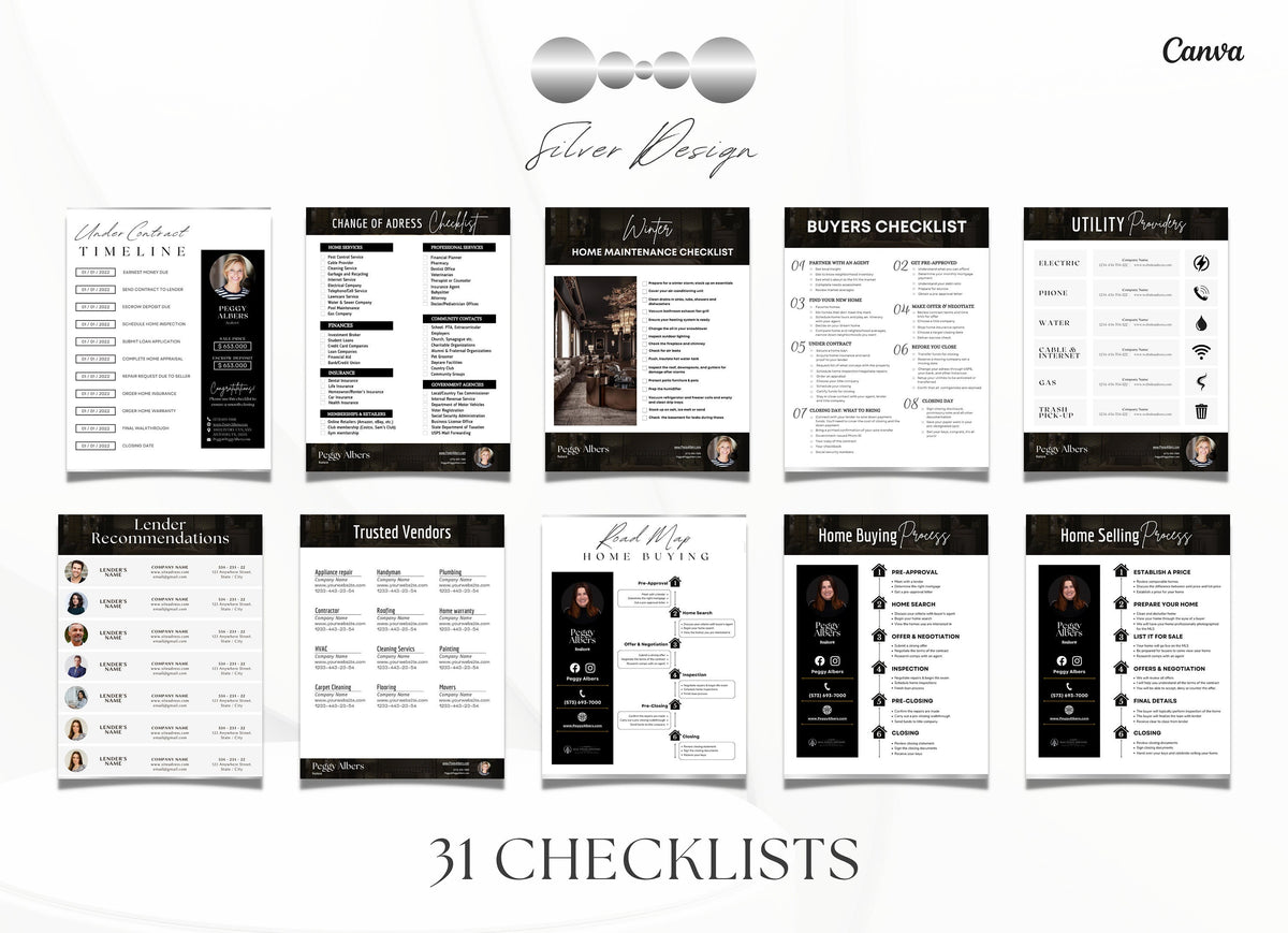 Silver Luxury Real Estate Checklist | Realtor Checklist | Luxury Checklist | Canva Realtor | Real Estate Template | Realtor Guide