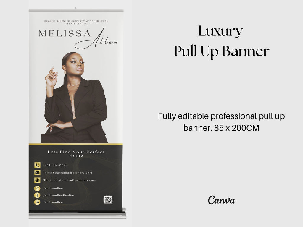 Real Estate Agent Pull-Up Banner Template, Realtor Roll Up Banner Design, Canva Professional Retractable Banner Event Design