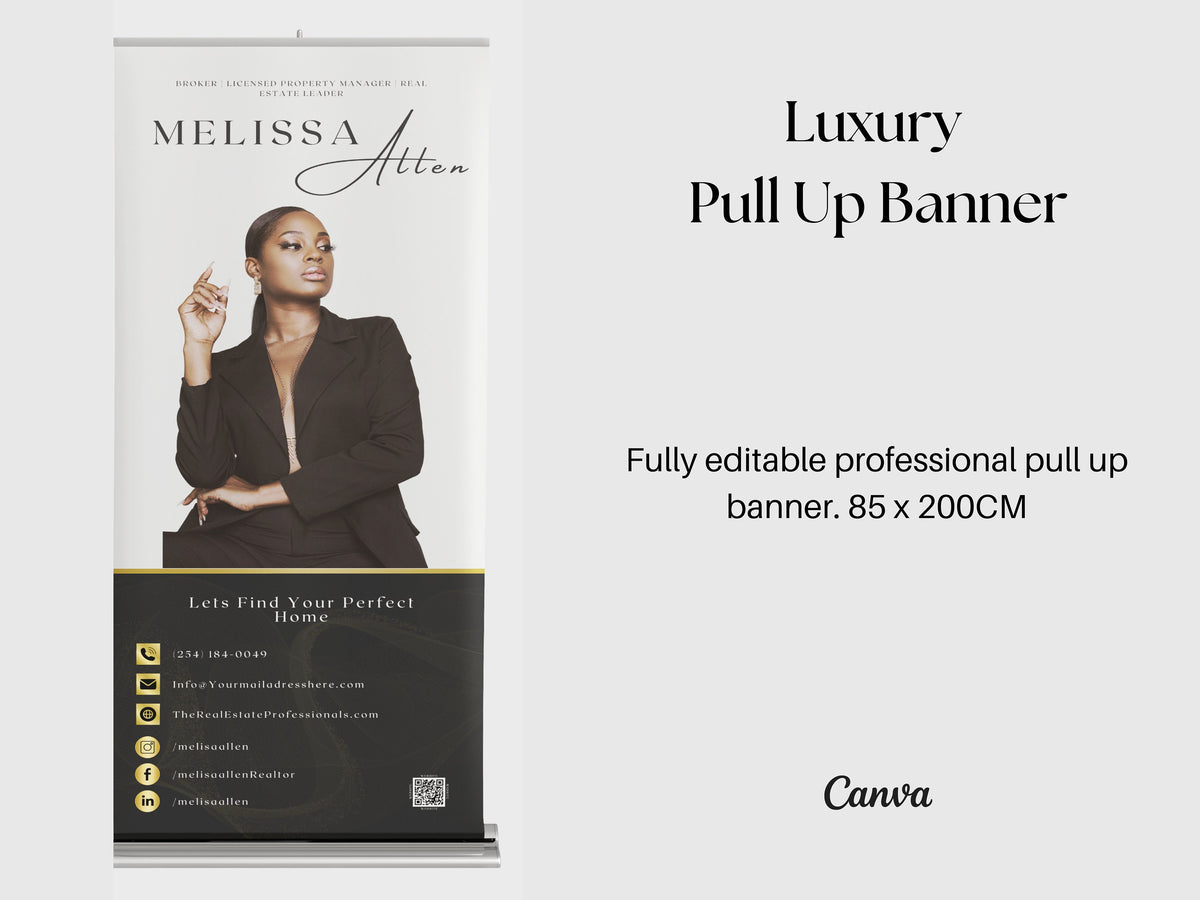 Real Estate Agent Pull-Up Banner Template, Realtor Roll Up Banner Design, Canva Professional Retractable Banner Event Design