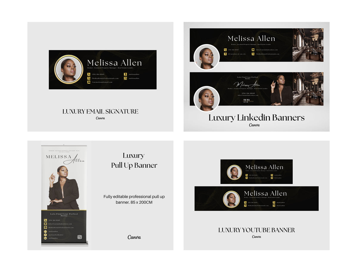 2025 Luxury Gold Real Estate Templates Canva, Realtor Marketing, Real Estate Social Media, High Quality Realtor Branding, Realtor Tools,
