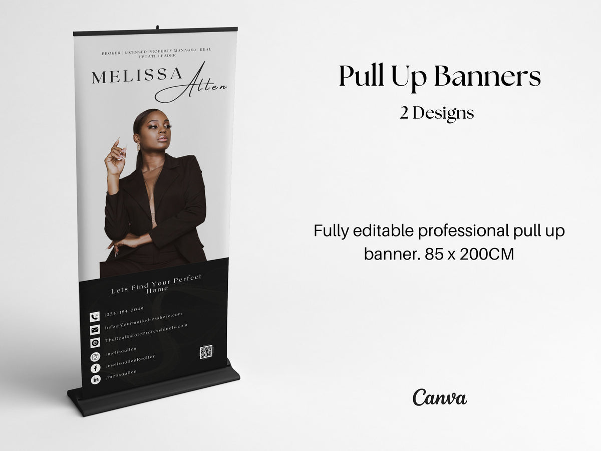 Real Estate Agent Pull-Up Banner Template, Realtor Roll Up Banner Design, Canva Professional Retractable Banner Event Design