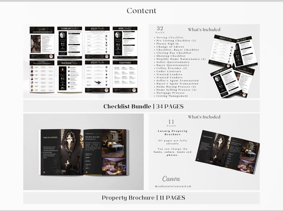Luxury Real Estate Templates Canva, Gold Realtor Marketing, Real Estate Social Media, High Quality Realtor Branding, Editable Templates