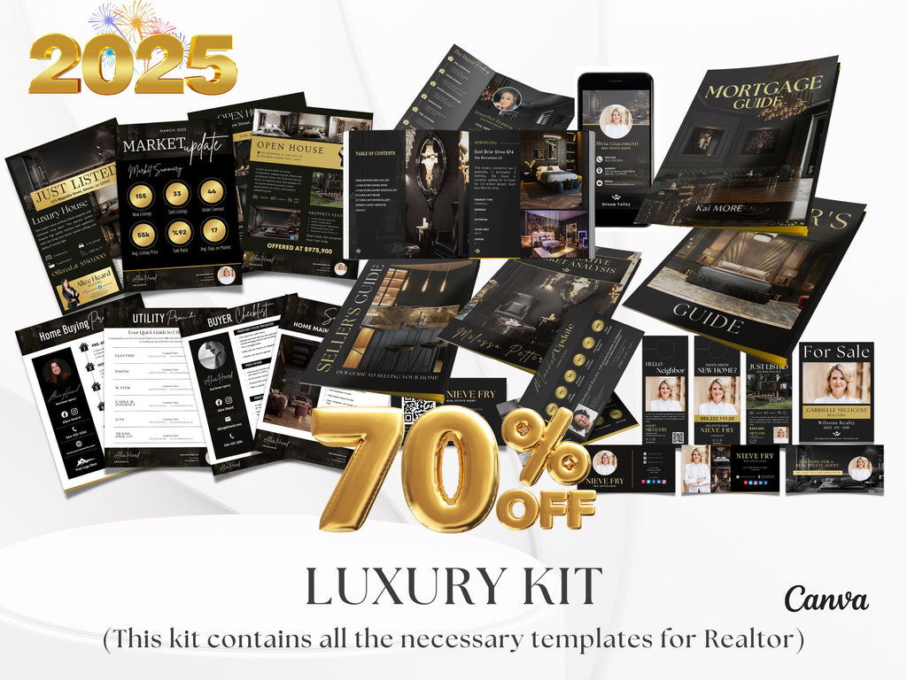2025 Luxury Gold Real Estate Templates Canva, Realtor Marketing, Real Estate Social Media, High Quality Realtor Branding, Realtor Tools,