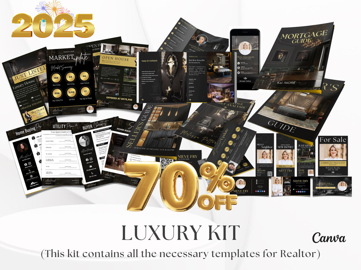 2025 Luxury Gold Real Estate Templates Canva, Realtor Marketing, Real Estate Social Media, High Quality Realtor Branding, Realtor Tools,