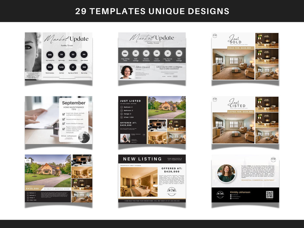 Real Estate Premium Postcards | Realtor Postcards | Just Listed, Just Sold Postcard | Under Contract | Unique Designs | Canva Editable 2026