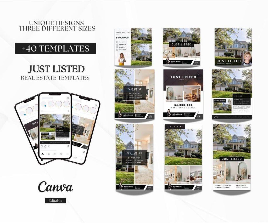 Premium Quality Just Listed Social Media Posts | Listing Updates | Just Listed Instagram Posts an Stories Templates | Canva | 3 Sizes