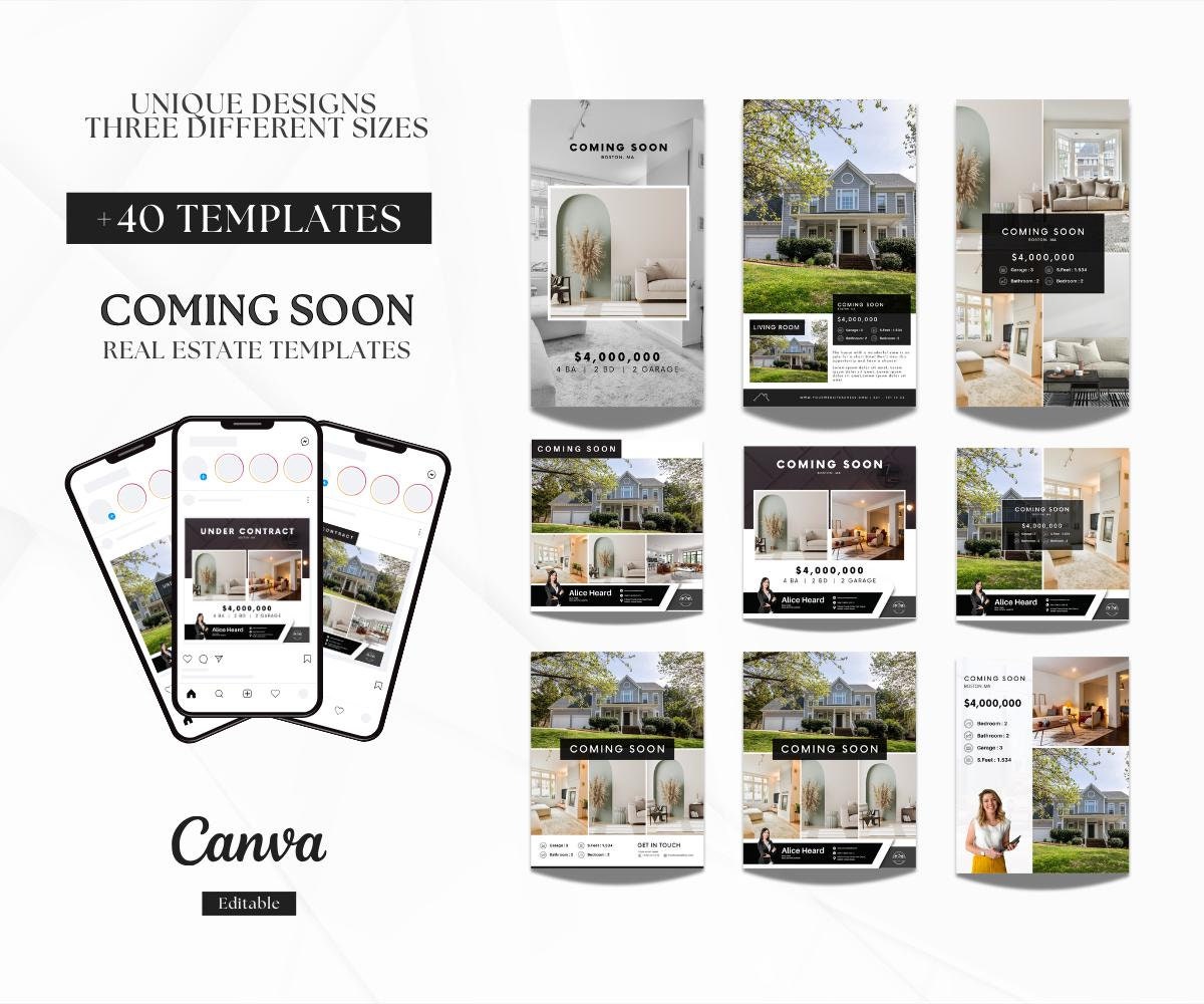 Coming Soon Premium Quality Social Media Posts | Listing Updates | Coming Soon Instagram Posts | Real Estate Marketing | Three Sizes | Canva